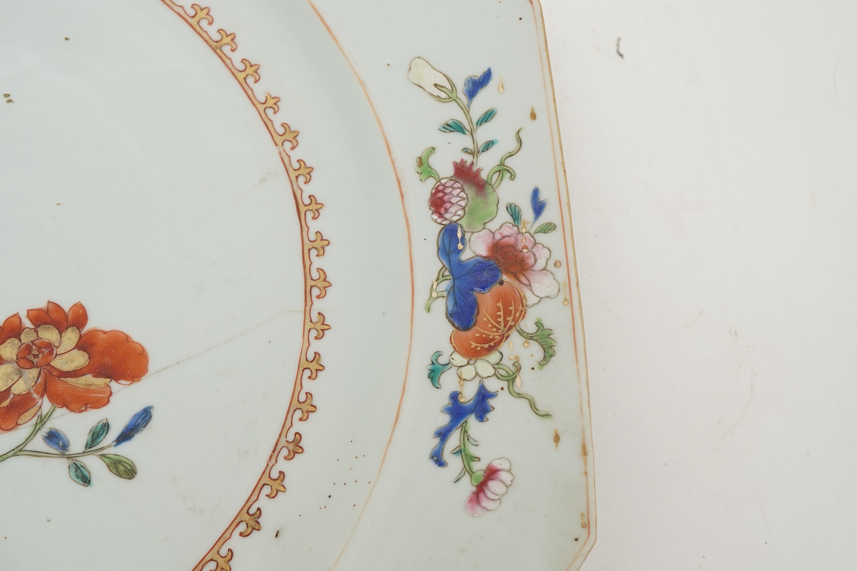 A Chinese famille rose octagonal dish, Qianlong period